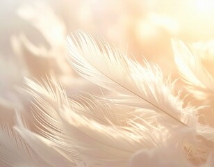Obraz premium Soft and Delicate White Feathers on Light Background in Warm Glow