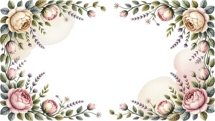 Beautiful floral flower frame illustration with colorful leaves and decorative border design for cards and wallpapers