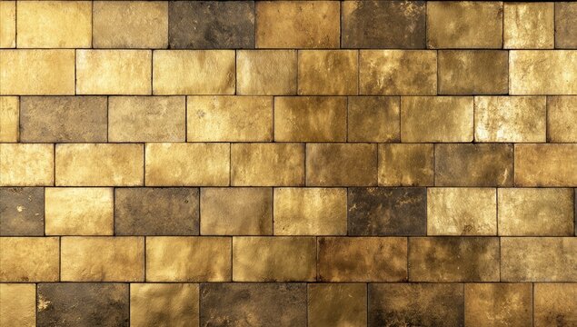 Vintage Gold and Brown Brick Wall with Weathered Texture for Interior Design