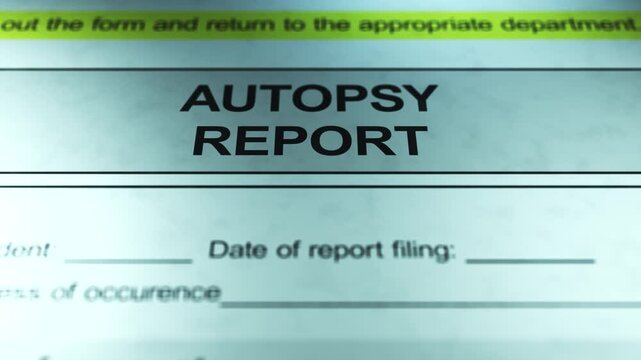 Dramatic Lighting over Generic Autopsy Report