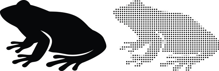 Obraz premium Black frog silhouette and dotted pixel art frog vector illustration isolated on white