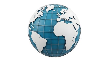 A 3D rendered globe centered on Africa and the Atlantic Ocean, viewed from space with grid overlay