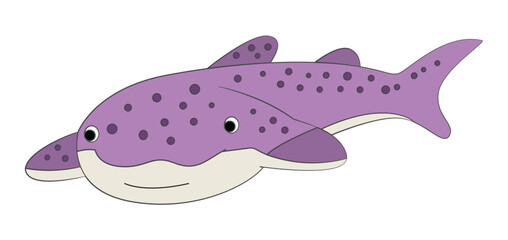 Cute cartoon whale shark isolated on white background