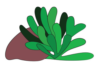 A cartoon illustration of green seaweed with stone