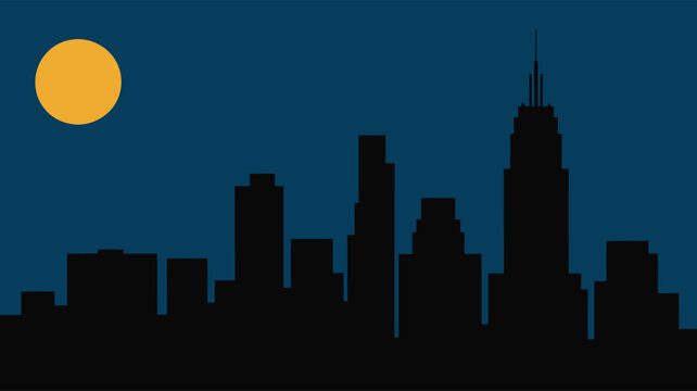 City skyline silhouette at night with a full moon vector