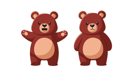 Fototapeta premium Two adorable brown cartoon teddy bear characters shown in friendly standing poses with one bear waving a happy greeting.