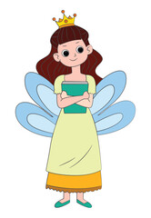 Fairy in yellow dress isolated on white background