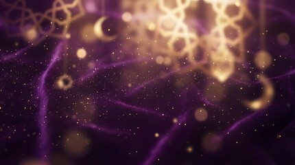 Luxury Velvet Purple Ramadan Abstract Background with Floating Gold Dust and Elegant Glow