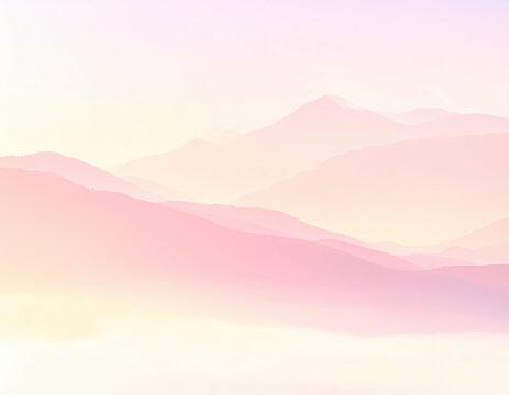 Soft Pastel Mountain Landscape at Dawn with Gentle Mist and Light
