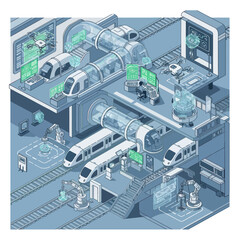 Fototapeta premium Futuristic Train Station with Advanced Technology.