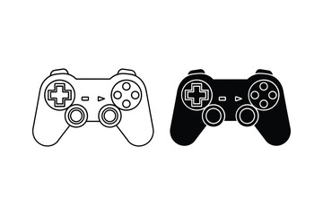 Dual gamepad controllers in black and white outline vector illustration © TARU STOCKPLC