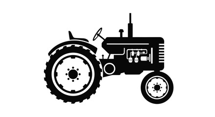A black and white silhouette illustration of a classic farm tractor © Tasnim Studio