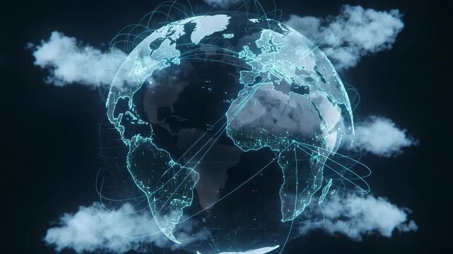 Global Digital Network Globe Surrounded By Cloud Connections
