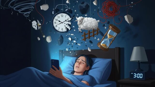 Awake person, 3 AM, struggling with chronic insomnia, late night wakefulness, mental disturbance from screen, time fragmentation, profound exhaustion, restless mind, sleep disorder