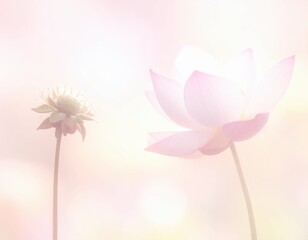 Naklejka premium Delicate Pink Lotus Blossom and Bud Against Soft Pastel Background