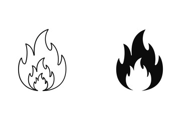Stylized flame icons in black and white, minimalist vector illustration