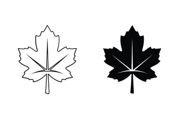 Maple leaf icons in black and white flat design vector illustration