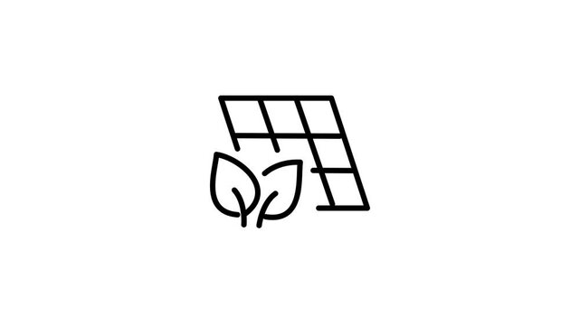 Animated esg icons for environmental conservation 4k video. Solar, nature, sustainable energy, leaf icon animation. Black and white icon with transparent background
