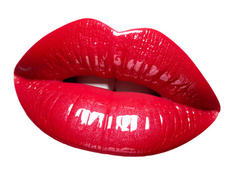Close-up of Full Red Glossy Lips with White Background lipstick makeup