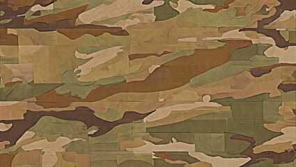 Detailed camouflage pattern featuring abstract shapes and earth tone colors for military or outdoor applications