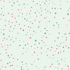 Star Vector Pattern with Red and Green Polka Dots on Mint Green Background for Holiday Gift Wrap Festive Greeting Cards Winter Textile and Scrapbooking Design