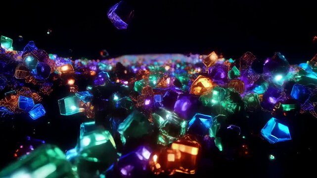 A massive river of colorful data packets flowing through a dark void representing big data transfer.