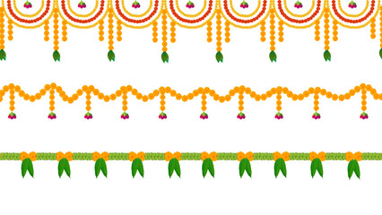 Traditional marigold flower garland toran vector, perfect for Indian Hindu wedding, navratri, dussehra, Diwali, karwa chauth festival decoration, floral border ornament design for celebration themes © Vijay Pareek
