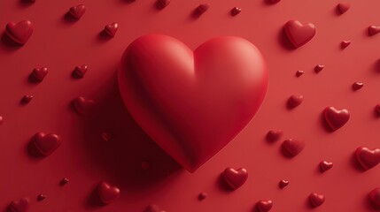 Ilustraci&oacute;n de un coraz&oacute;n de color rojo sobre fondo rojo rodeado de corazones m&aacute;s peque&ntilde;os