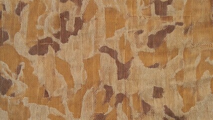 Textured camouflage fabric pattern with brown and beige organic shapes creating a visual design