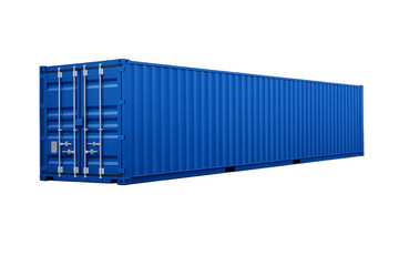 Blue shipping container transporting goods and cargo globally
