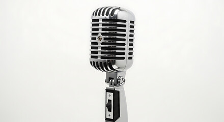 Fototapeta premium Vintage silver microphone isolated on white for broadcasting and podcasting