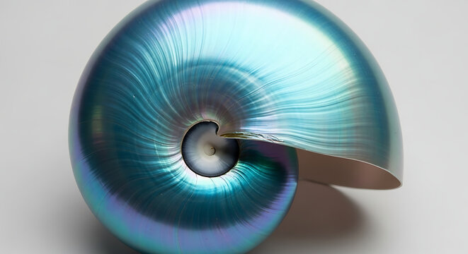 Iridescent abalone shell with wooden stick reflection close-up minimalist background