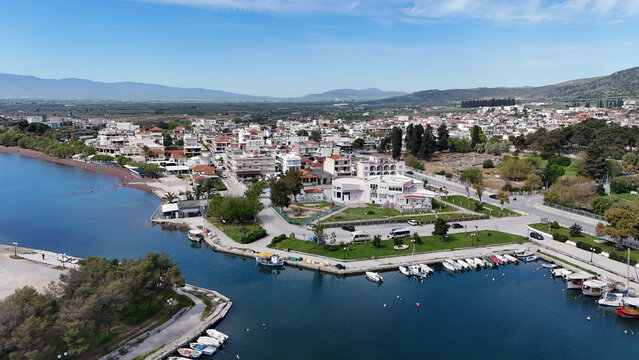 Aerial view of Nea Anchialos town, Magnesia, Greece