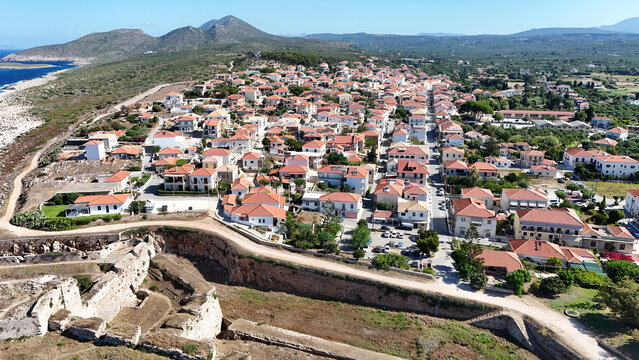 Aerial View of Methoni coastal town, Peloponnese, Greece