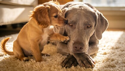 Adorable Puppies Playing Together in Warm Light