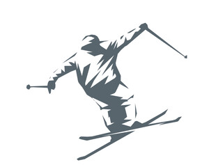 Skier skiing downhill silhouette vector illustration geometric style
