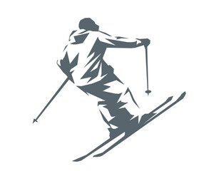 Skier skiing downhill silhouette vector illustration geometric style
