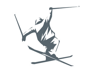 Skier skiing downhill silhouette vector illustration geometric style
