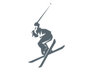 Skier skiing downhill silhouette vector illustration geometric style
