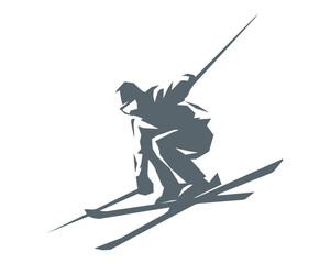 Skier skiing downhill silhouette vector illustration geometric style
