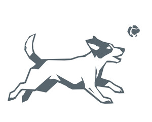Dog chasing ball silhouette vector illustration geometric style
