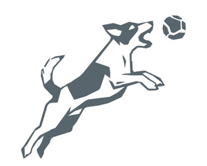 Dog chasing ball silhouette vector illustration geometric style
