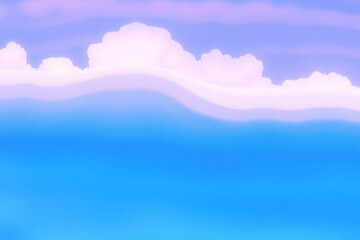 Soft white clouds float across serene blue sky and ocean landscape