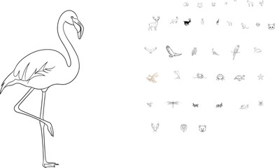 Fototapeta premium Simple line drawing of a flamingo standing on one leg
