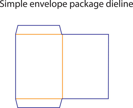 Simple Envelope Package Dieline Template with Folding Flaps and Technical Score Lines for Branding