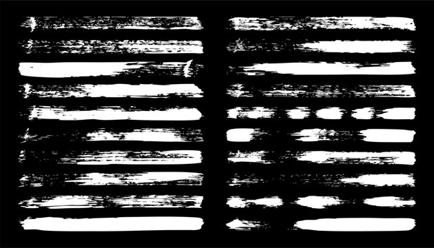 Long grunge brush strokes, lines, ink smudges, hand-drawn scribble shapes. Handmade sketchy marks, stains, charcoal streaks. Paint textures, dry brush effect. Marker underline. Vector illustration