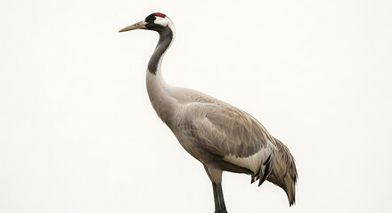 Obraz premium Elegant grey crowned crane standing in misty wetland nature reserve wildlife bird