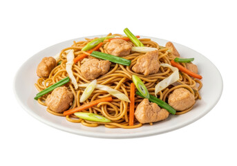 A delicious plate of chicken stir fry with vegetables and noodles