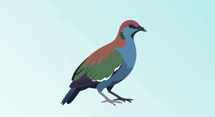 Obraz premium Stylized, colorful bird stands against a soft, gradient blue background