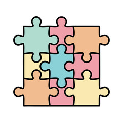 Fototapeta premium Nine-piece square jigsaw puzzle in soft pastel colors, flat vector illustration representing teamwork, organization, and creative solutions.
